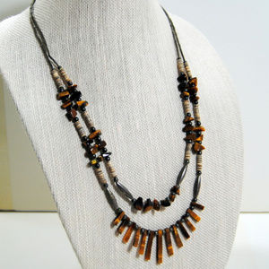 Vintage Necklace Beaded Fan Style  Stones